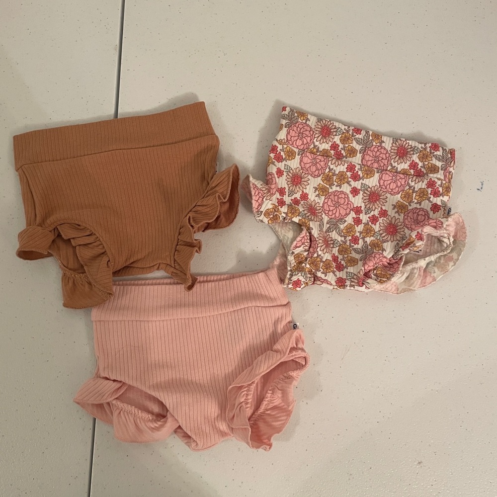 Set of Three Baby Bloomers in Pink, Brown, and Floral